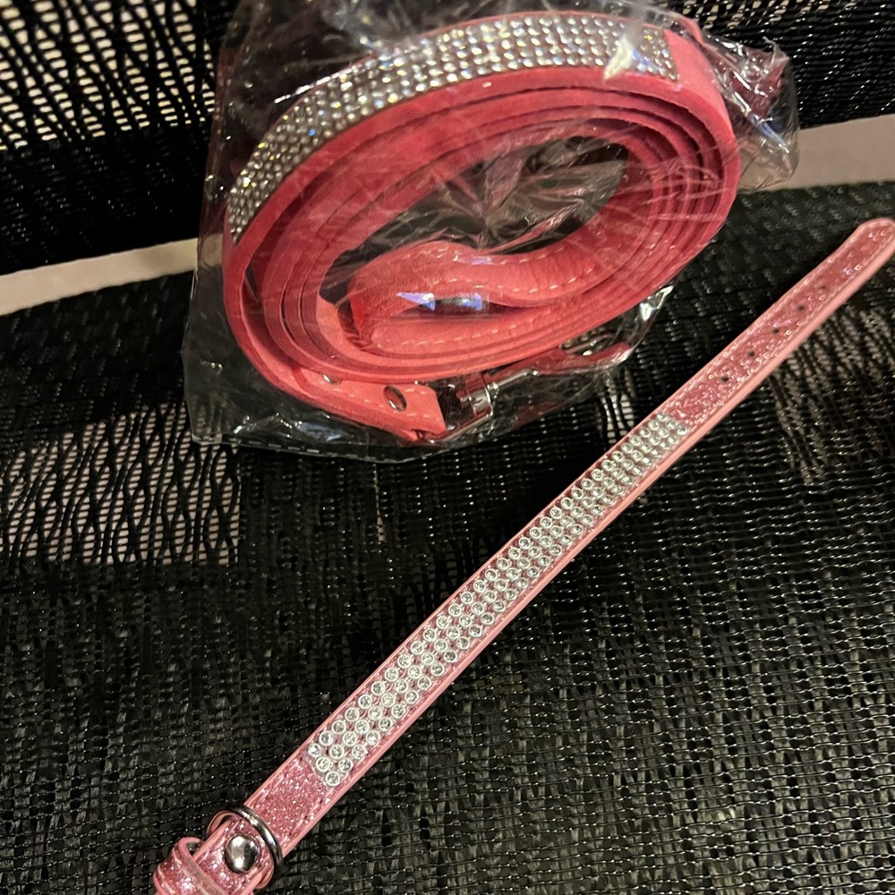 Dog Pink Rhinestone Collar S and matching leash NEW